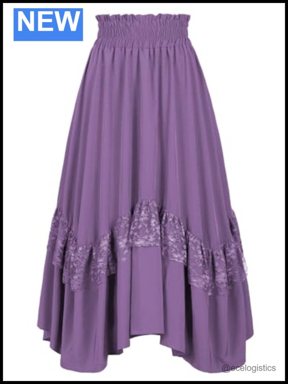 Women's Renaissance Maxi Skirt High Waist Lace Trim Flowy Skirt with Pockets